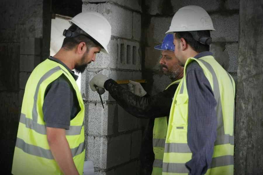 Experienced tradesman showing an apprentice how to do the job