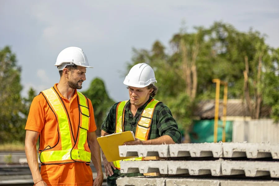 Crew leader with a clipboard reviewing the job plan with a team member