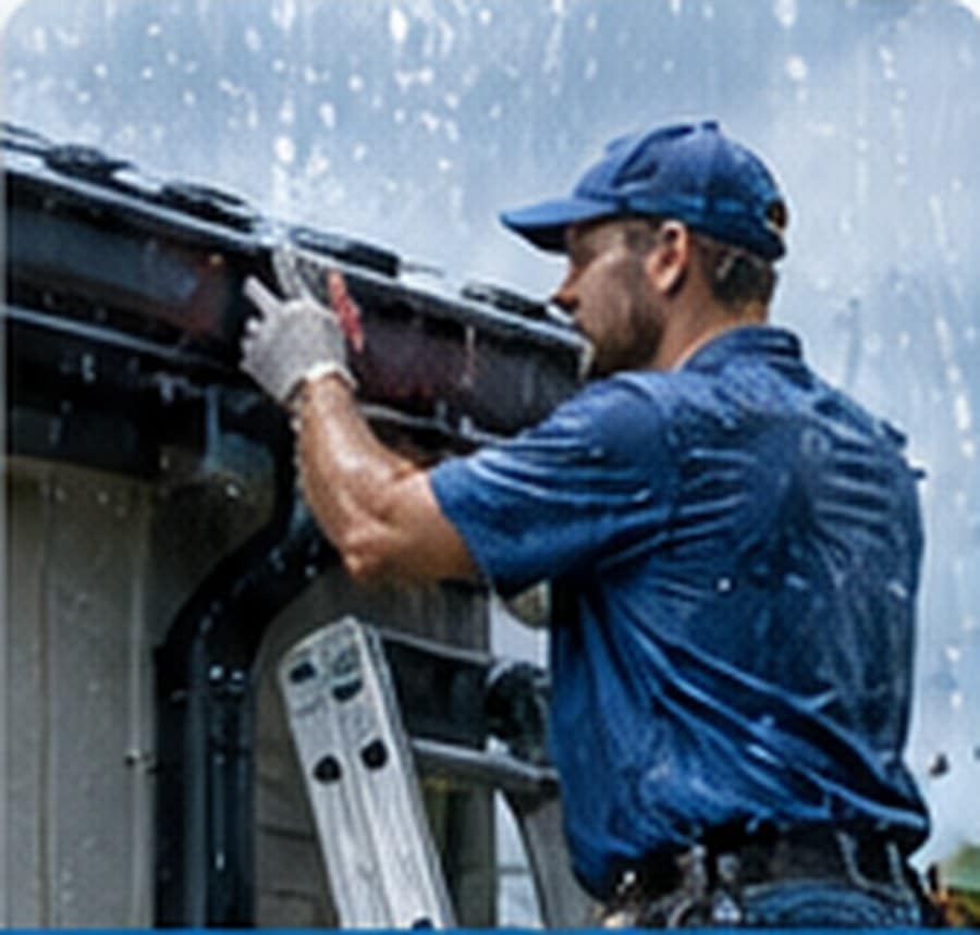 Gutter installer at work
